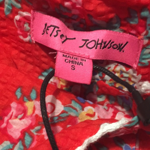 Betsey Johnson Garden Print Seersucker Dress True Red sz Small - Picture 6 of 7